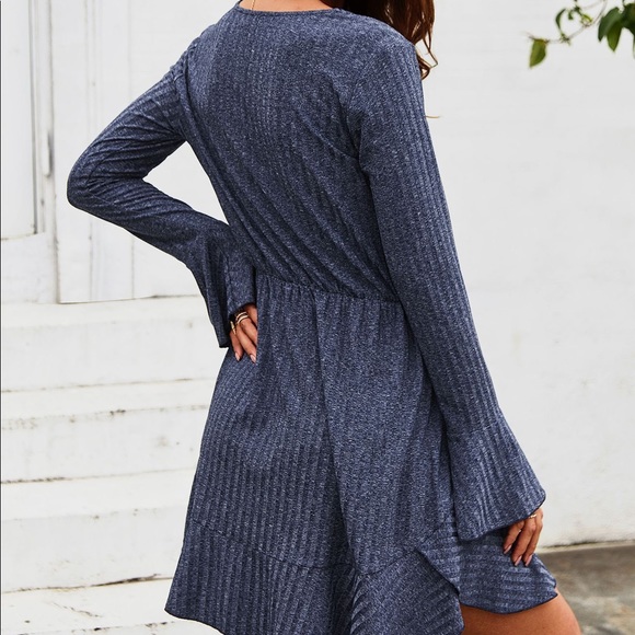 🦋V Neck Long Sleeve Mini Dress Navy - Picture 5 of 8